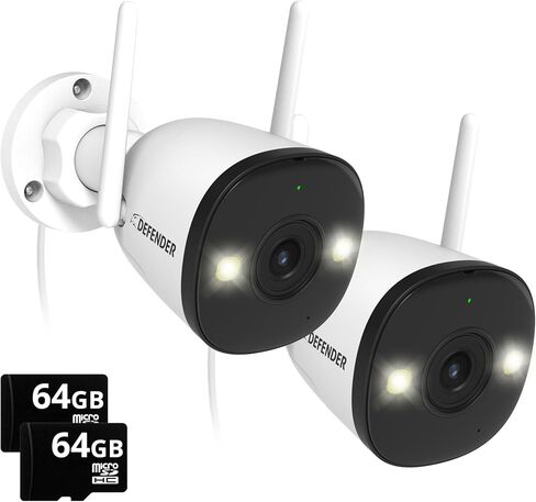 Defender AI Powered Guard Pro 4K 8MP WiFi 6/Bluetooth، التوصيل والتشغيل في الهواء الطلق كاميرا مراقبة منزلية، كشف ذكي عن الإنسان/المركبة، رؤية ليلية ملونة، مع بطاقة SD سعة 32 جيجابايت in Kuwait