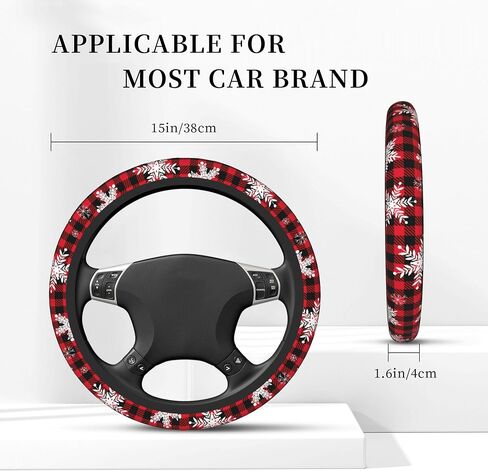 Christmas Snowflakes Steering Wheel Cover,Buffalo Plaid Elastic Non-Slip Steering Wheel Protector,Auto Interior Decor for Women Girls,Universal 15" Fit for Sedans,Trucks in Saudi Arabia