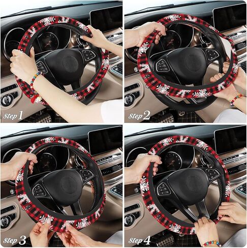 Christmas Snowflakes Steering Wheel Cover,Buffalo Plaid Elastic Non-Slip Steering Wheel Protector,Auto Interior Decor for Women Girls,Universal 15" Fit for Sedans,Trucks in Saudi Arabia