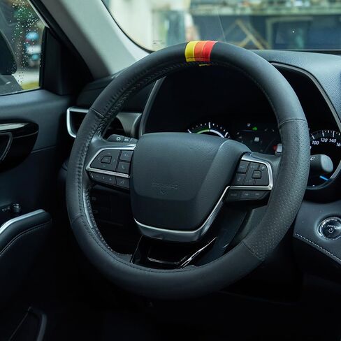 15.5 Inch Retro Tri-Color Stripes Sport Leather Steering Wheel Cover for Toyota TRD Tacoma 4Runner Tundra Highlander Land Cruiser Fj Cruiser, Non-Slip, Breathable, Accessories for TRD in Saudi Arabia