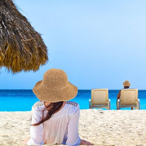 Womens Floppy Straw Sun Hat Foldable Roll up Wide Brim Beach Caps for Women, Crochet Bucket Hat in Saudi Arabia