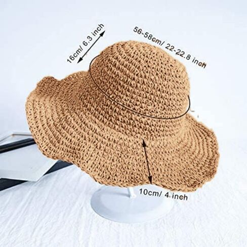Womens Floppy Straw Sun Hat Foldable Roll up Wide Brim Beach Caps for Women, Crochet Bucket Hat in Saudi Arabia