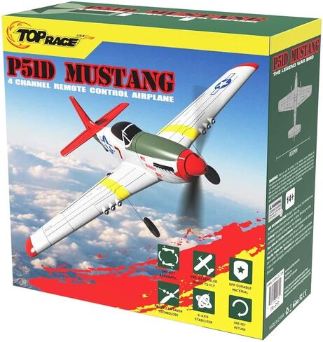 Top Race Remote Control Airplane, RC Plane 4 Channel Ready to Fly RC Planes for Adults, Advanced RC Foam Plane, Remote Control War Cessna P51 Mustang Upgraded with Propeller Saver (14 * 15 inch) in Kuwait