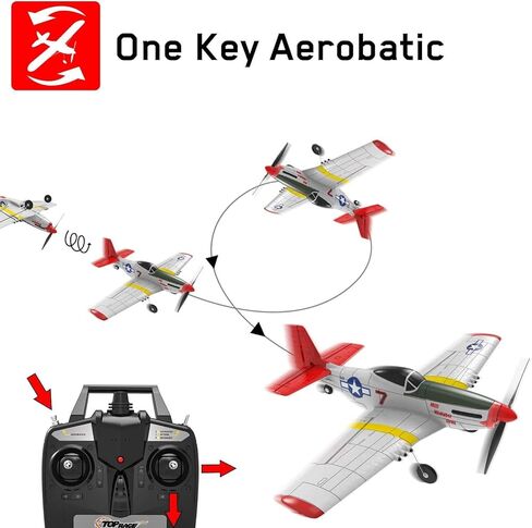 Top Race Remote Control Airplane, RC Plane 4 Channel Ready to Fly RC Planes for Adults, Advanced RC Foam Plane, Remote Control War Cessna P51 Mustang Upgraded with Propeller Saver (14 * 15 inch) in Kuwait