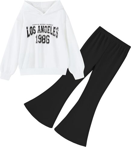 DREAM BUS Girls Letter Print Clothes Set Hoodie Sweatshirt and Flared Leg Pants for Tween Girl 2 Pcs Girl Fall Outfits in Kuwait