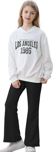 DREAM BUS Girls Letter Print Clothes Set Hoodie Sweatshirt and Flared Leg Pants for Tween Girl 2 Pcs Girl Fall Outfits in Kuwait