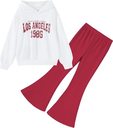 DREAM BUS Girls Letter Print Clothes Set Hoodie Sweatshirt and Flared Leg Pants for Tween Girl 2 Pcs Girl Fall Outfits in Kuwait
