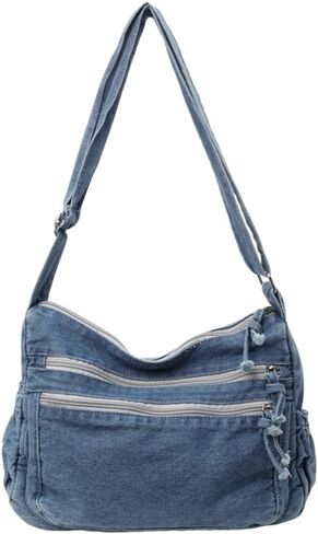 Women's Retro Large Canvas Denim Shoulder Bag Denim Crossbody Handbags Casual Style Lightweight Tote Purse in Kuwait