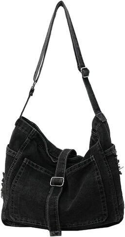 Women's Retro Large Canvas Denim Shoulder Bag Denim Crossbody Handbags Casual Style Lightweight Tote Purse in Kuwait