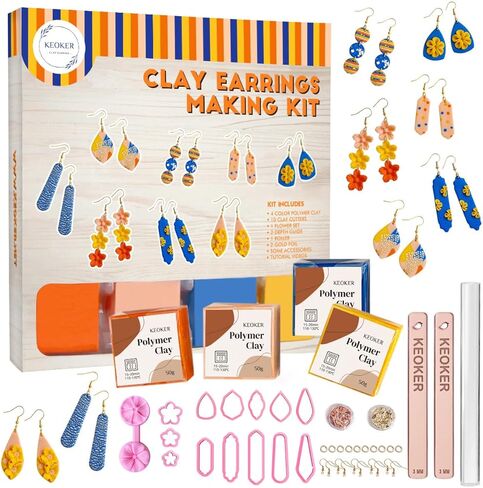 مجموعة صنع أقراط طين البوليمر من كيوكر، مجموعة صنع المجوهرات من طين البوليمر، مجموعة أدوات صنع أقراط طين البوليمر، مجموعة صنع أقراط طين البوليمر، هدية رائعة للمراهقين والبالغين، مجموعة صناعة الأقراط من طين البوليمر in Kuwait