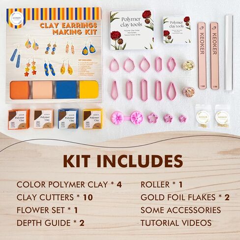 مجموعة صنع أقراط طين البوليمر من كيوكر، مجموعة صنع المجوهرات من طين البوليمر، مجموعة أدوات صنع أقراط طين البوليمر، مجموعة صنع أقراط طين البوليمر، هدية رائعة للمراهقين والبالغين، مجموعة صناعة الأقراط من طين البوليمر in Kuwait