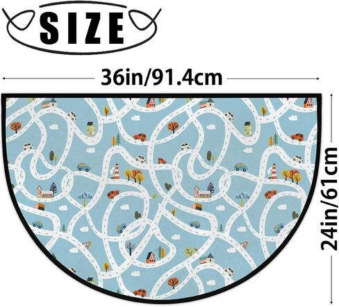 Kids Play Mat Cars Traffic Road House Map Carpet for Playroom Half Round Door Mat Soft Non-Slip Washable Half Circle Kitchen Bath Mat for Floor 36" x 24" Area Rugs in Saudi Arabia