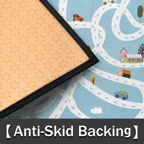 Kids Play Mat Cars Traffic Road House Map Carpet for Playroom Half Round Door Mat Soft Non-Slip Washable Half Circle Kitchen Bath Mat for Floor 36" x 24" Area Rugs in Saudi Arabia