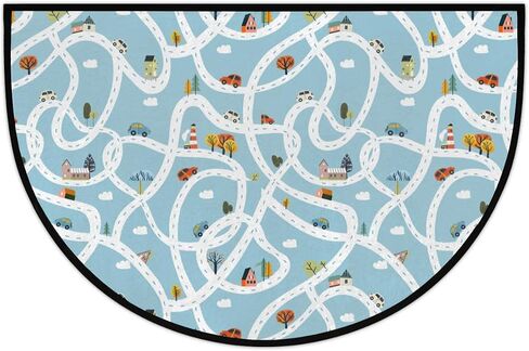 Kids Play Mat Cars Traffic Road House Map Carpet for Playroom Half Round Door Mat Soft Non-Slip Washable Half Circle Kitchen Bath Mat for Floor 36" x 24" Area Rugs in Saudi Arabia