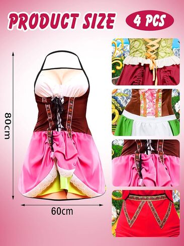 4 Pcs Oktoberfest Apron Oktoberfest Costumes Women German Dirndl Aprons Female Oktoberfest Outfit Waitress Novelty Dresses Oktoberfest Party Decorations for Kitchen Outdoor Cooking BBQ Party Supplies in Saudi Arabia