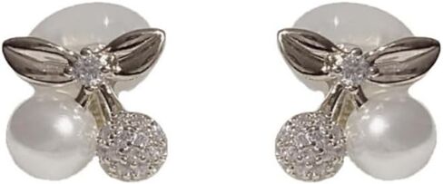 1 Pair Zircon Pearl Cherry Ear Clips For Women Without Pierced Ears, Cute And Sweet Retro Temperament Earrings For Women In Two Colors in Kuwait