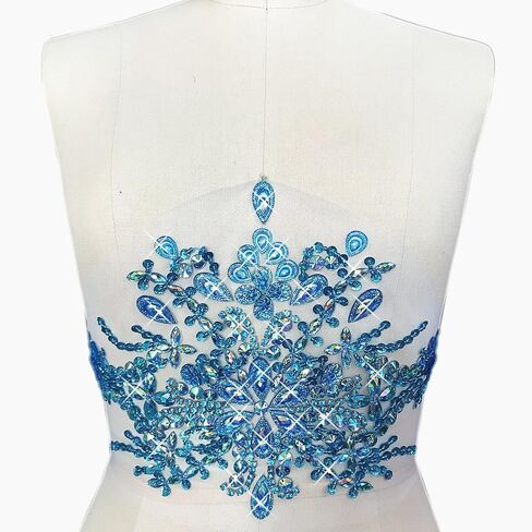 Gorgeous Pure Handmade Beaded Bling Bright Crystal Patches Sew on AB Rhinestones Waist Decoration Applique with Stones Sequins Beads DIY Craft Belt for Wedding Dress Decor Decorations (Green) in Saudi Arabia