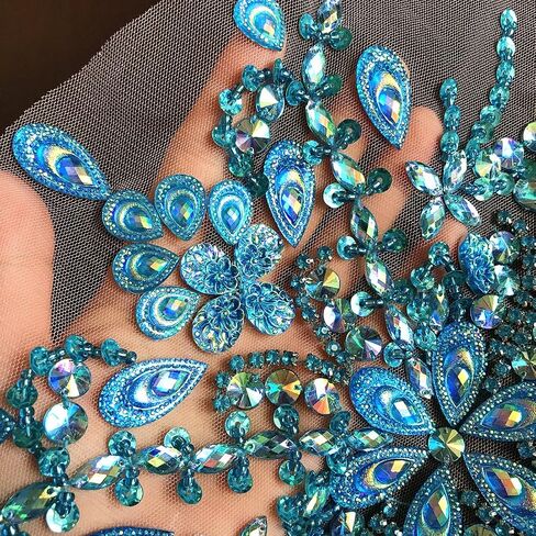 Gorgeous Pure Handmade Beaded Bling Bright Crystal Patches Sew on AB Rhinestones Waist Decoration Applique with Stones Sequins Beads DIY Craft Belt for Wedding Dress Decor Decorations (Green) in Saudi Arabia