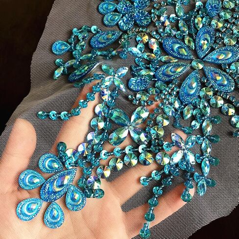 Gorgeous Pure Handmade Beaded Bling Bright Crystal Patches Sew on AB Rhinestones Waist Decoration Applique with Stones Sequins Beads DIY Craft Belt for Wedding Dress Decor Decorations (Green) in Saudi Arabia