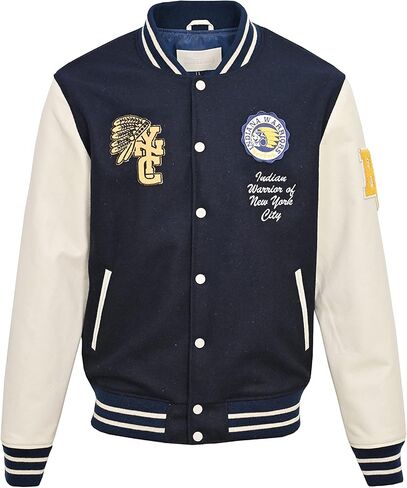 Varsity Leather Jacket Men's Wool Body with Leather Sleeves Embroidered Badges Retro Bomber Style in Saudi Arabia