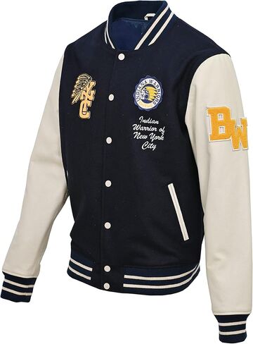 Varsity Leather Jacket Men's Wool Body with Leather Sleeves Embroidered Badges Retro Bomber Style in Saudi Arabia