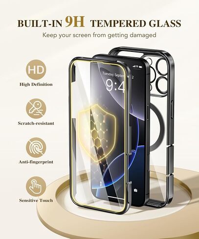 BERFY Magnetic for iPhone 16 Pro Max Case 6.9", [Compatible with Magsafe] Built-in Tempered Glass Screen Protector & Upgraded Camera Protection, Full-Body Plating Phone Case for 16 ProMax, Desert Gold in Kuwait