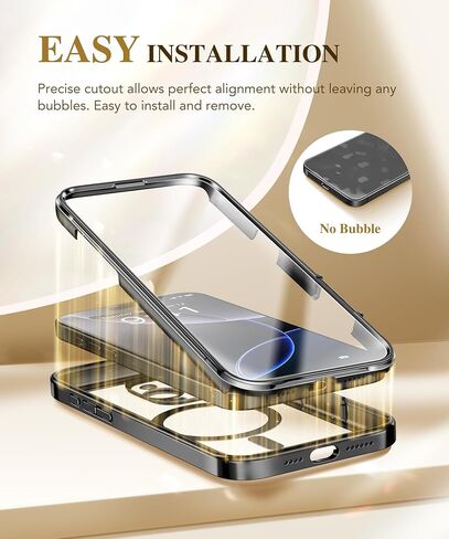 BERFY Magnetic for iPhone 16 Pro Max Case 6.9", [Compatible with Magsafe] Built-in Tempered Glass Screen Protector & Upgraded Camera Protection, Full-Body Plating Phone Case for 16 ProMax, Desert Gold in Kuwait