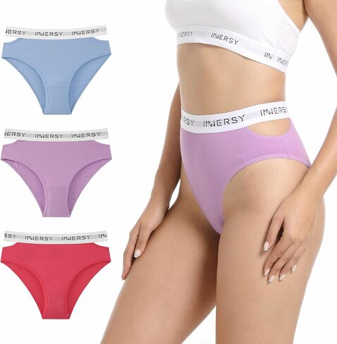 ملابس داخلية نسائية بيكيني عالية الخصر من INNERSY، سراويل داخلية قطنية قابلة للتنفس، 3 قطع in Kuwait