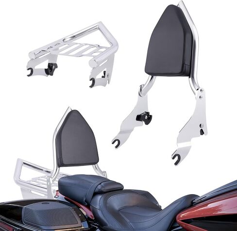 Detachable Sissy Bar Backrest+Luggage Rack Rear Grab Handles Bracket Kit, Fit for Harley Touring Street Glide Road King Road Glide Electra Glide 2009-2024 (Gloss Black) in Kuwait
