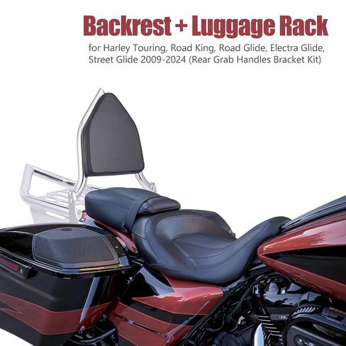 Detachable Sissy Bar Backrest+Luggage Rack Rear Grab Handles Bracket Kit, Fit for Harley Touring Street Glide Road King Road Glide Electra Glide 2009-2024 (Gloss Black) in Kuwait