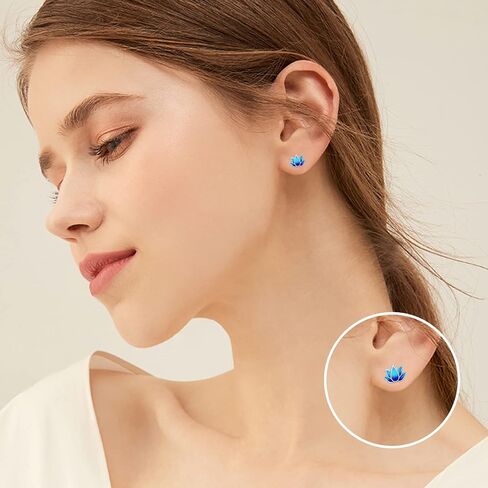 Lotus Studs Earrings Om Earrings Sterling Silver Hypoallergenic Small Lotus Flower Earrings for Sensitive Ears Lotus Studs Yoga Meditation Jewelry Gift for Women Girls in Saudi Arabia