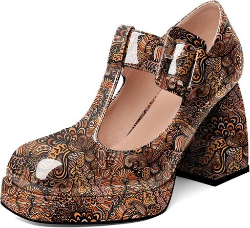 YODEKS Women's High Heels Square Toe Mary Jane Pumps Chunky Heel Platform Dress Shoes in Kuwait