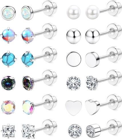 lolias 12 زوجًا من الأقراط الفولاذية الجراحية للنساء والرجال هيبوالرجينيك أقراط مسطحة الظهر 20 جرام أقراط الغضروف الفولاذية الجراحية أوبال تشيكوسلوفاكيا لؤلؤة صغيرة أقراط قيلولة النوم للآذان الحساسة in Kuwait