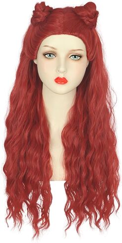 yuehong Long Curly Red Wig Girl Double Buns Anime Wig Cosplay Costume Wig Heat Resistant Synthetic Fibers Wig Breathable Wig in Saudi Arabia