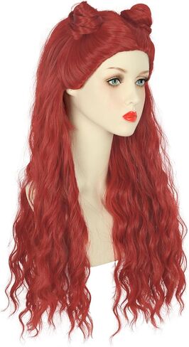 yuehong Long Curly Red Wig Girl Double Buns Anime Wig Cosplay Costume Wig Heat Resistant Synthetic Fibers Wig Breathable Wig in Saudi Arabia