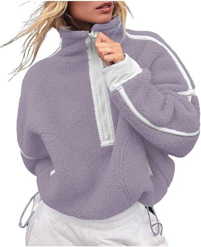 Peaceglad Women's Fashion Fleece Sweatshirt Mock Neck Long Sleeve Half Zip Sherpa Pullover With Pockets (S-XL) in Saudi Arabia