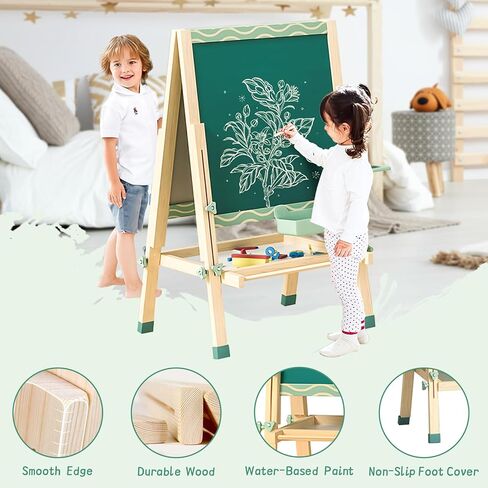 حامل أدينا مونتيسوري قابل للتعديل باللون الأخضر على الوجهين للأطفال - سبورة بيضاء مغناطيسية وسبورة - إطار خشبي، حامل فني قابل للطي للعب التعليمي in Kuwait