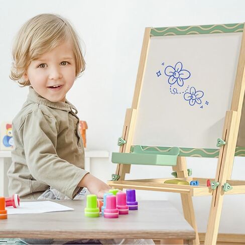 حامل أدينا مونتيسوري قابل للتعديل باللون الأخضر على الوجهين للأطفال - سبورة بيضاء مغناطيسية وسبورة - إطار خشبي، حامل فني قابل للطي للعب التعليمي in Kuwait