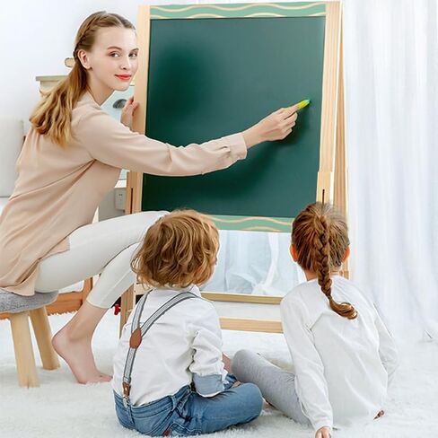 حامل أدينا مونتيسوري قابل للتعديل باللون الأخضر على الوجهين للأطفال - سبورة بيضاء مغناطيسية وسبورة - إطار خشبي، حامل فني قابل للطي للعب التعليمي in Kuwait