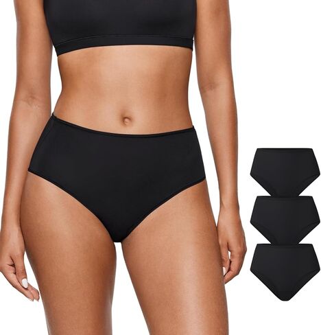 INLYRIC Women's Inbarely Soft Full Briefs - Mid Waist Underwear Breathable Stretch Tagless Ladies Panties 3 Pack in Kuwait