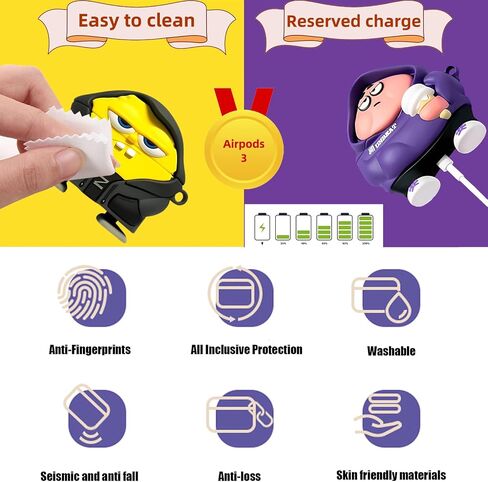 AirPods 3rd Generation Case Cover 2021,Cute Funny Kawaii Cool Design Fashion Cartoon Case for Apple Airpods 3 gen Soft Silicone Case with Cleaner kit,Keychain and Lanyard for Boys Girls Kids. in Kuwait