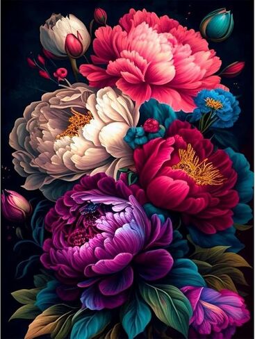 SOTYIOO Diamond Art Kits for Adults. Diamond Painting kit for Adults Flowers Full Drill Round Gem Art 5D Diamond Dots Suitable Home Wall Decor 12x16inch in Saudi Arabia