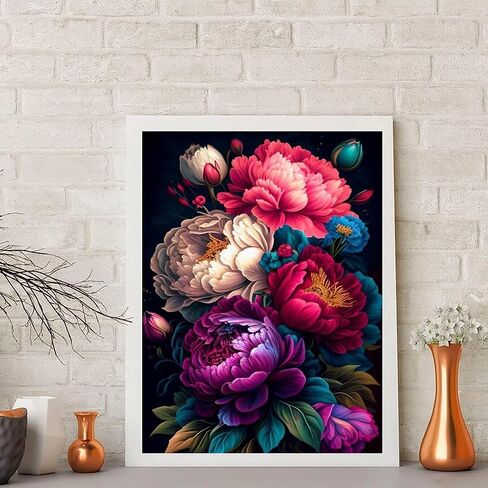 SOTYIOO Diamond Art Kits for Adults. Diamond Painting kit for Adults Flowers Full Drill Round Gem Art 5D Diamond Dots Suitable Home Wall Decor 12x16inch in Saudi Arabia