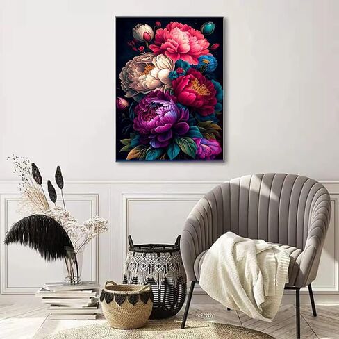 SOTYIOO Diamond Art Kits for Adults. Diamond Painting kit for Adults Flowers Full Drill Round Gem Art 5D Diamond Dots Suitable Home Wall Decor 12x16inch in Saudi Arabia