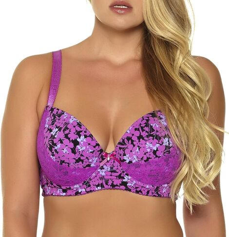 MIERSIDE Women's Red/Purple Plus Size Sexy Printing Demi Bra in Saudi Arabia