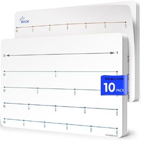 SCRIBBLEDO Fraction 9"x12" Dry Erase Number Line for Students Small White Board Dry Erase Sheets Math Manipulatives Numberline Homeschool Supplies Teacher Classroom Pack of 10 Sheets