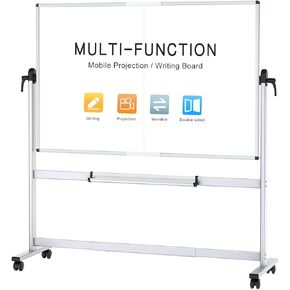 VIZ-PRO Double-Sided Mobile Projection Writing Whiteboard, 72 x 48 Inches, Large Magnetic Foldable Rolling Dry Erase Board & Projector Screen with Aluminium Stand