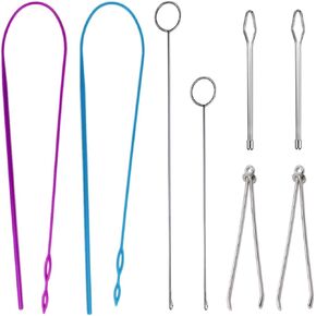 8 Pieces Sewing Loop Kit, Plastic Drawstring Threader, Metal Tweezers, Long Loop Turner Hook, Flexible Rethreading and Rope Replacement Tool for Fabric Belts Strips DIY