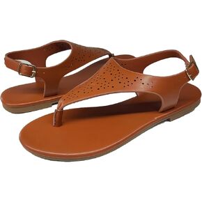 Women's Thong Flat Sandals Casual Wear Cute Gladiator T-Strap and Adjustable Ankle Buckle Beach Sandals