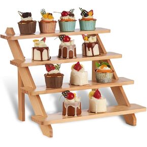 4 Tier Cupcake Stand Reusable and Removable Wooden Display Stand Easy to Clean Cupcake Display Stand for Wedding and Party Dessert Display Removable Countertop Merchandise Display Stand